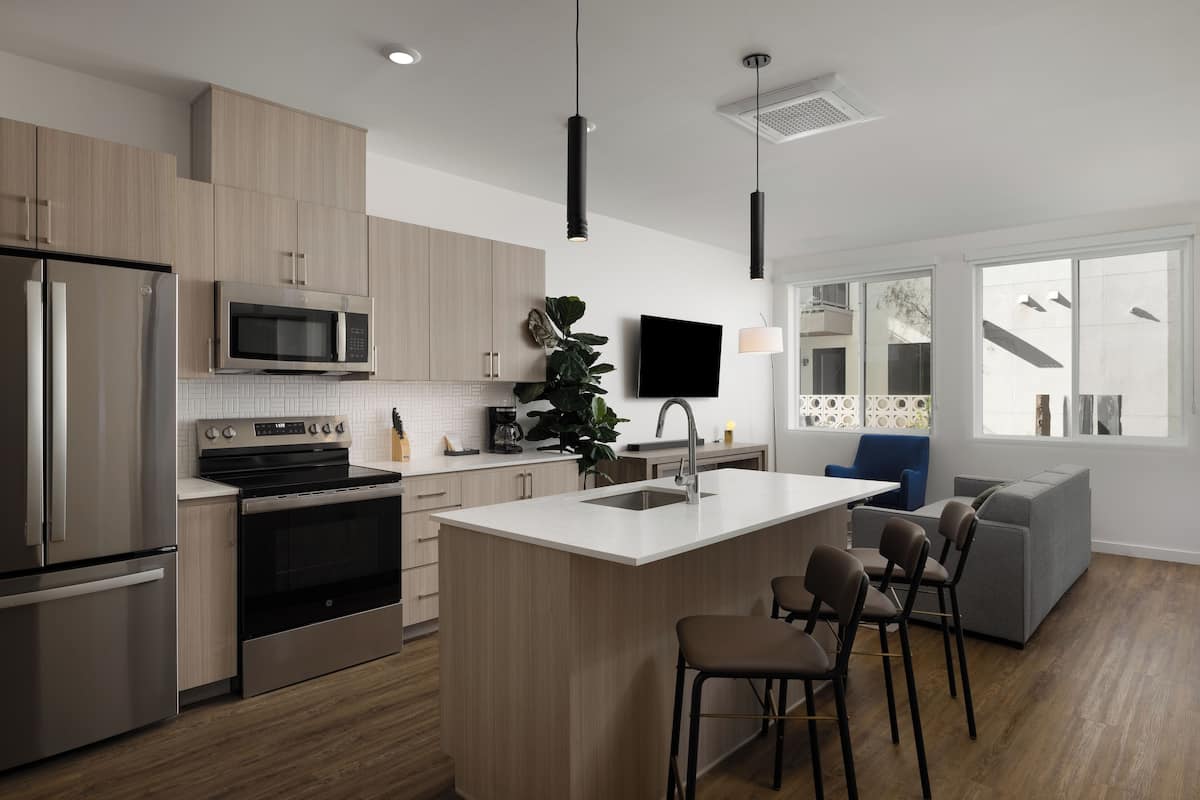 Full-size fridge, microwave, oven, stovetop