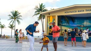 A public square with a building labeled "Hollywood Beach Theatre" in the background. - Great Location Heated Pool near Hollywood Beach (Hollywood)