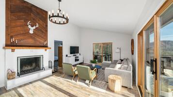 TV, fireplace, DVD player, foosball