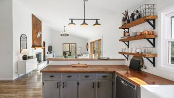 Microwave, stovetop, coffee/tea maker, paper towels