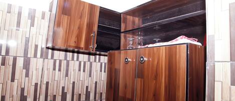 Shower, towels, toilet paper