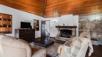 Télévision, cheminée, table de tennis de table