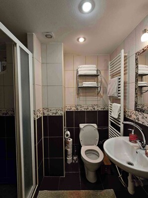 Shower, towels, soap, shampoo - Comfortable Art Nouveau apartment in City center (Bratislava)
