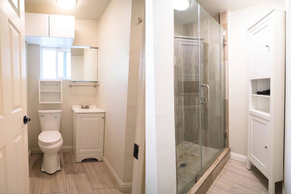 1 bedroom, desk, laptop workspace, iron/ironing board