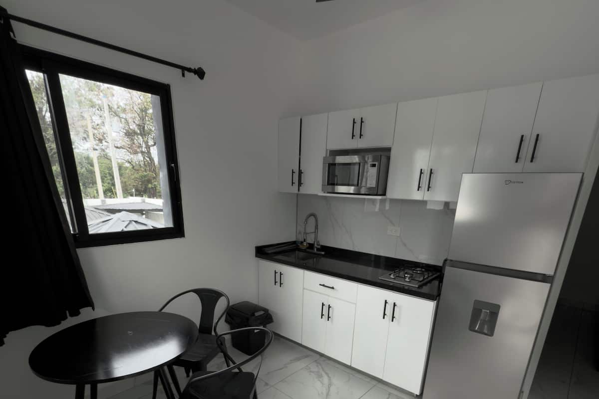 大型冷蔵庫、電子レンジ、コンロ、コーヒー / ティーメーカー