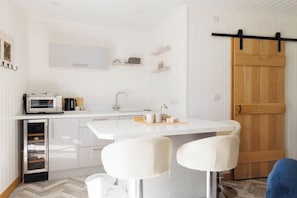 Fridge, oven, electric kettle, toaster