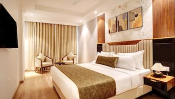 Desk, laptop workspace, blackout drapes, soundproofing