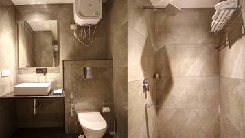 Shower, free toiletries, hair dryer, slippers