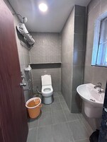 Shower, towels, soap, shampoo