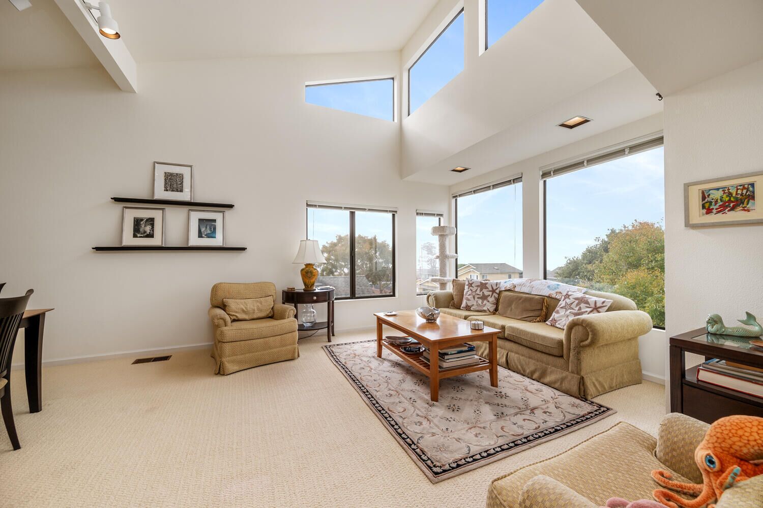 Televisión, chimenea, biblioteca musical y estéreo 