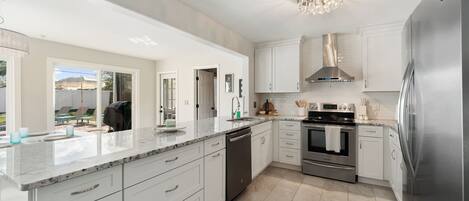 Fridge, microwave, oven, dishwasher