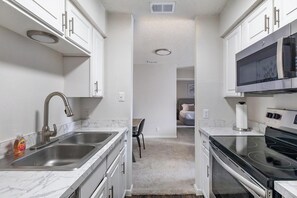 Fridge, dining tables