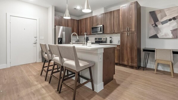 Fridge, dining tables