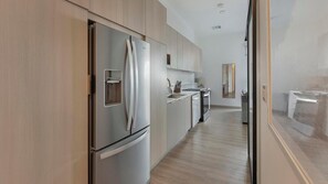 Fridge, dining tables