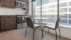 Fridge, dining tables