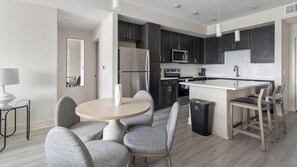 Fridge, dining tables