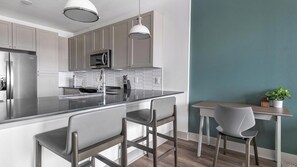 Fridge, dining tables