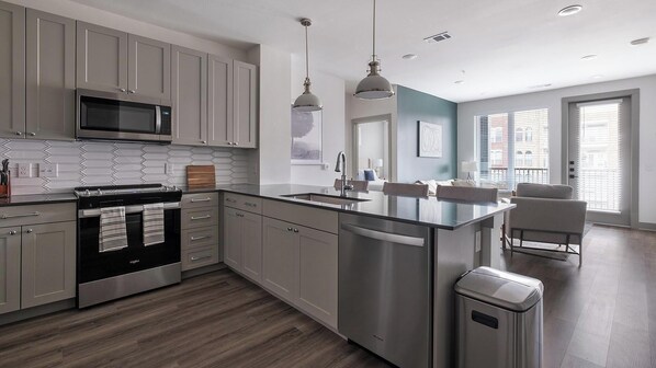 Fridge, dining tables