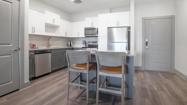 Fridge, dining tables