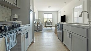 Fridge, dining tables - Landing | Chic 1BD, Clubhouse, Gym (Charlotte)
