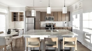 Fridge, dining tables