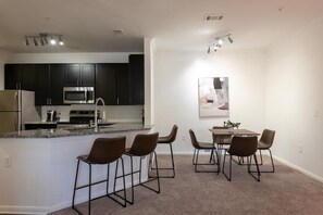 Fridge, dining tables