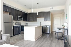 Fridge, dining tables