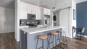 Fridge, dining tables