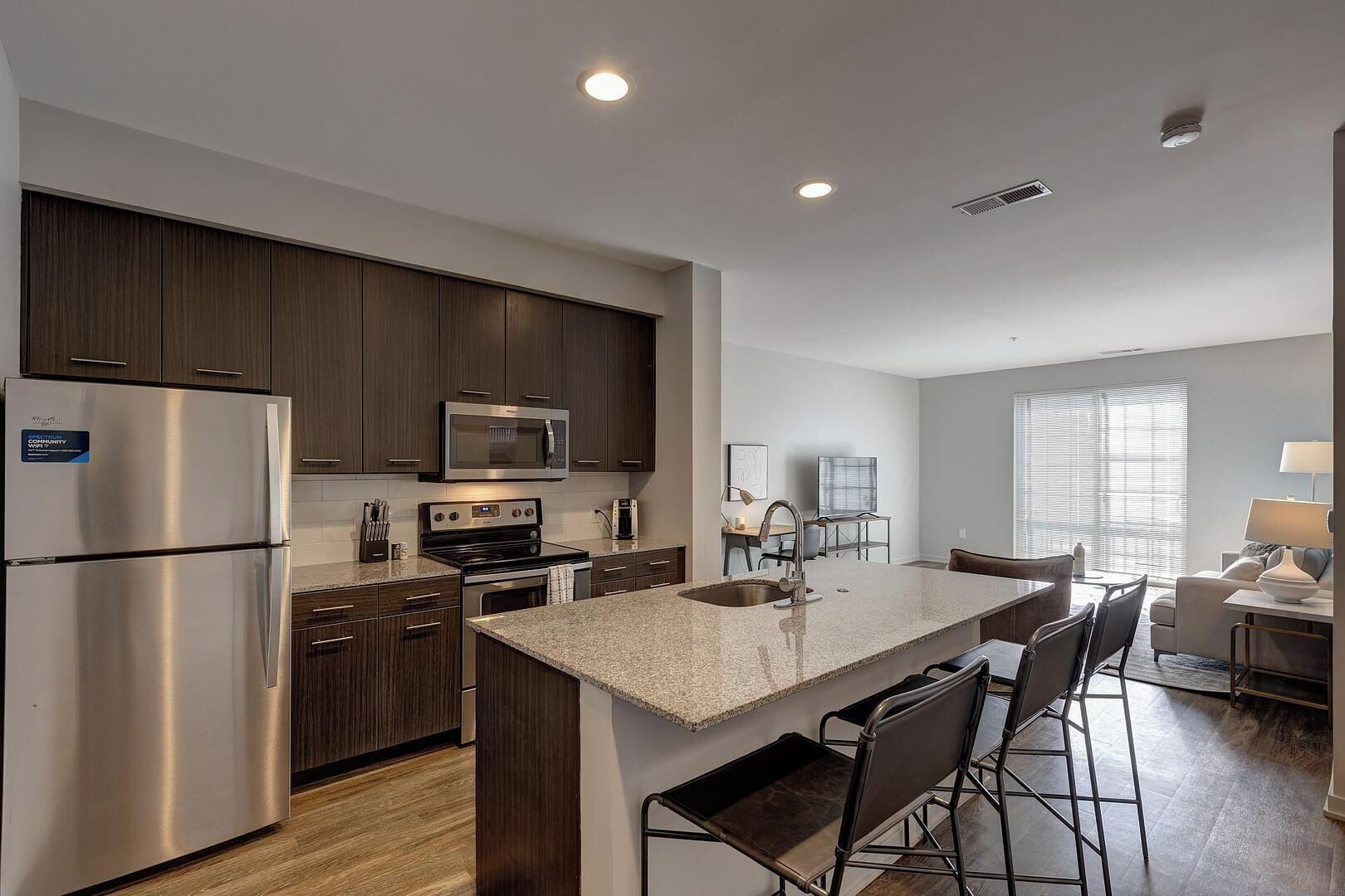 Fridge, dining tables