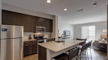 Fridge, dining tables