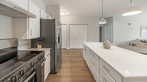 Fridge, dining tables