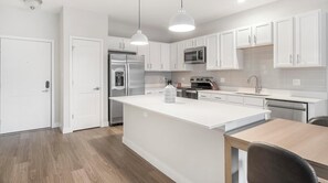 Fridge, dining tables