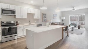 Fridge, dining tables