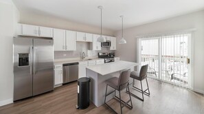 Fridge, dining tables