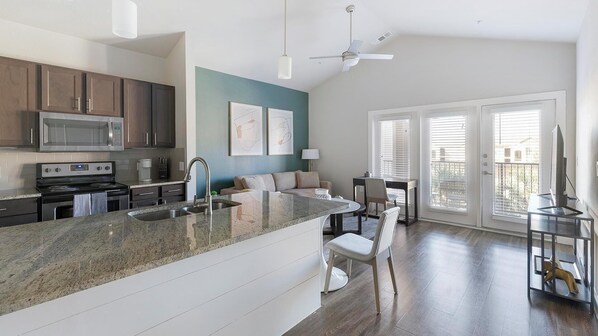 Fridge, dining tables