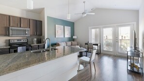 Fridge, dining tables