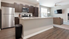 Fridge, dining tables