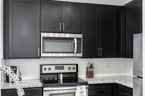 Fridge, dining tables