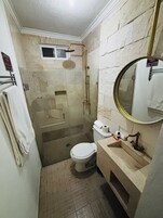 Habitación Deluxe | Baño | Ducha, toallas, jabón y champú