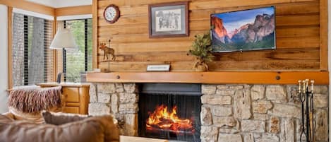 TV, fireplace