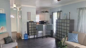 Smart TV, books, music library, stereo