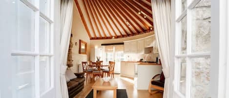 TV, DVD player, foosball, books