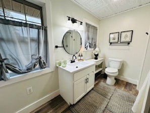 Shower, hair dryer, towels, soap - Charming 3-bedroom farmhouse in Graceville with AC, WiFi (Graceville)