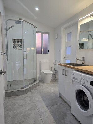 Haartrockner, Bidet, Handtücher, Seife