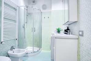 Douche, séchoir à cheveux, bidet, serviettes fournies