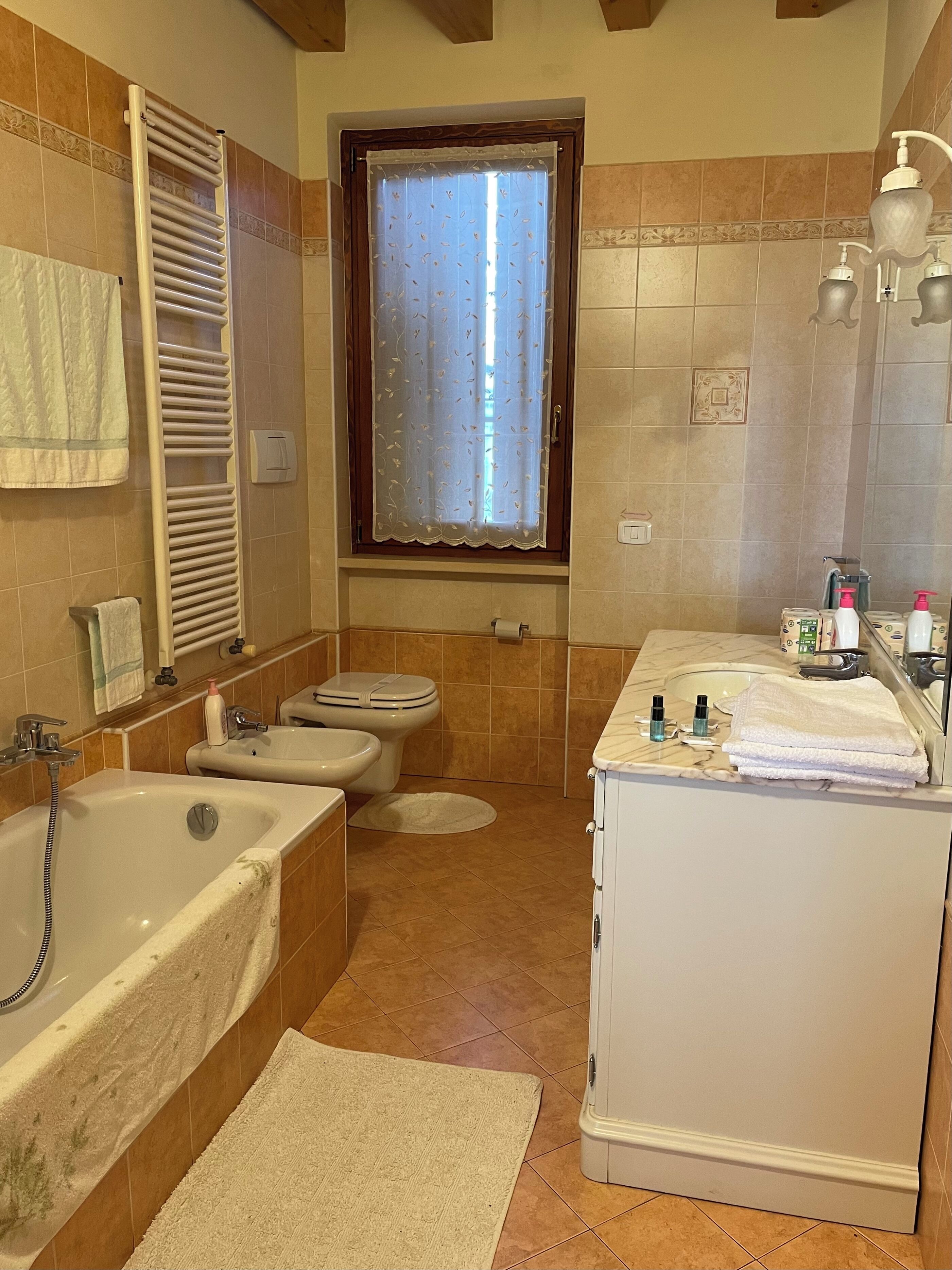 Ducha, secador de pelo, bidet, toallas