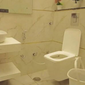 Standard Double Room, Balcony, City View | Bathroom | Shower, slippers, towels, soap