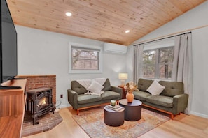 Una televisión, una chimenea