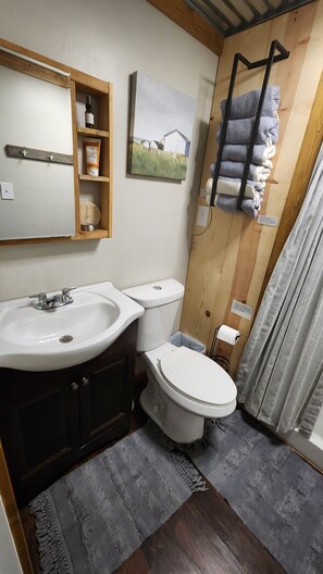 Ducha, secador de pelo, toallas y jabón