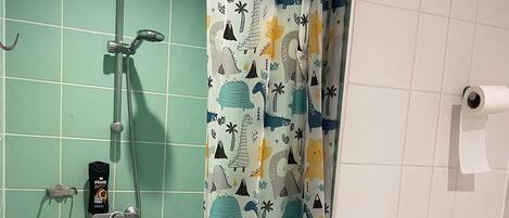 Shower, bidet, towels, soap
